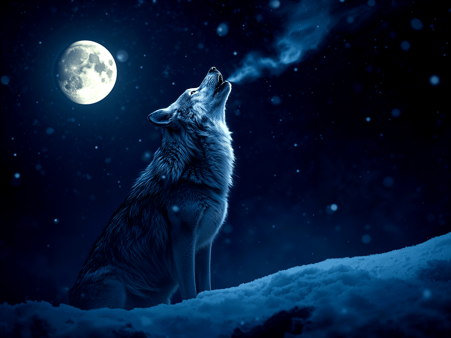 Grey wolf howling at moon he