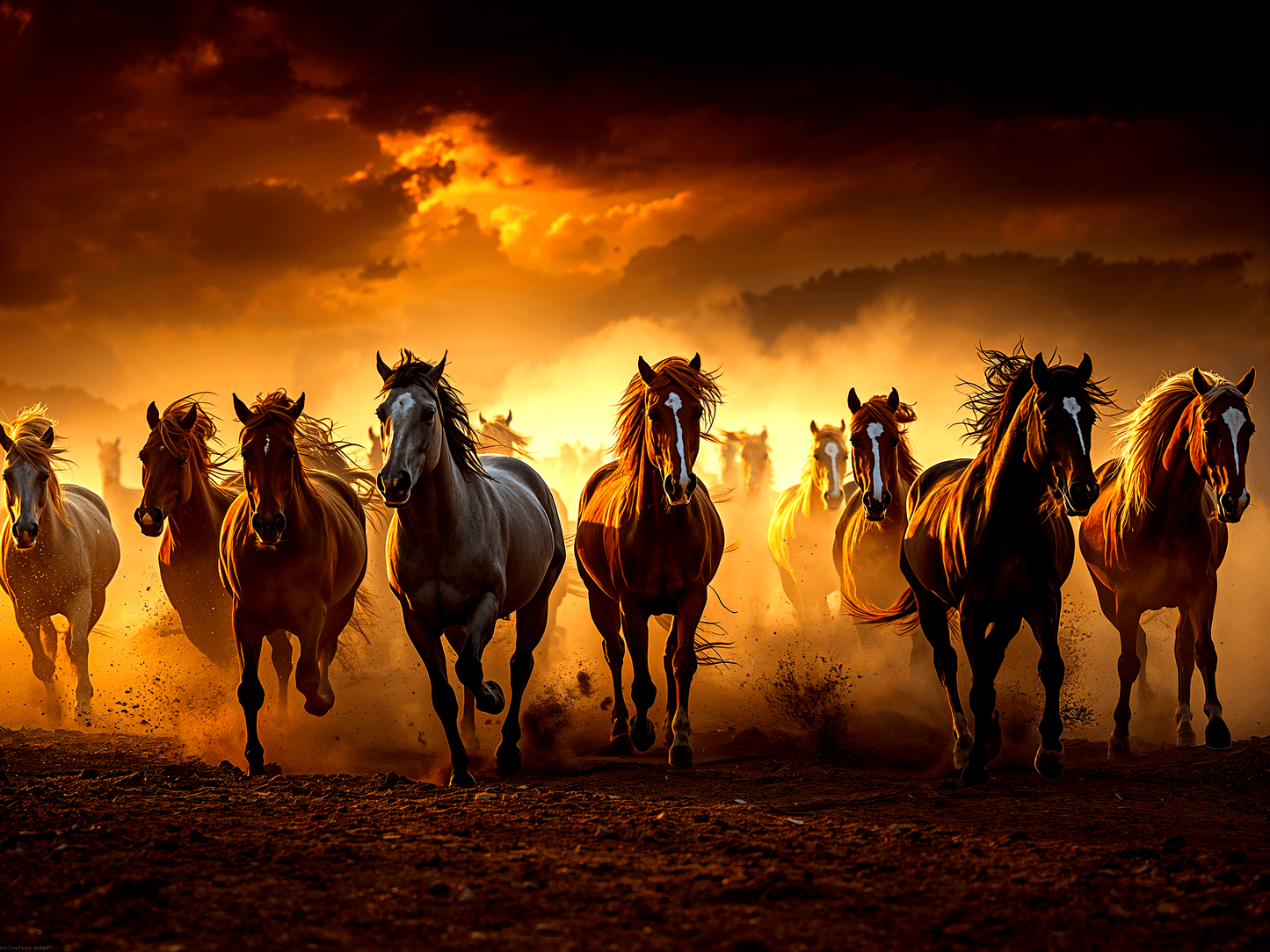 Herd of wild horses gallopin