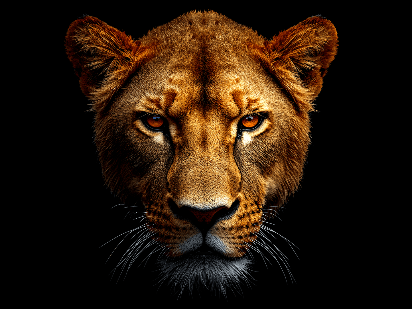Lioness head portrait intens