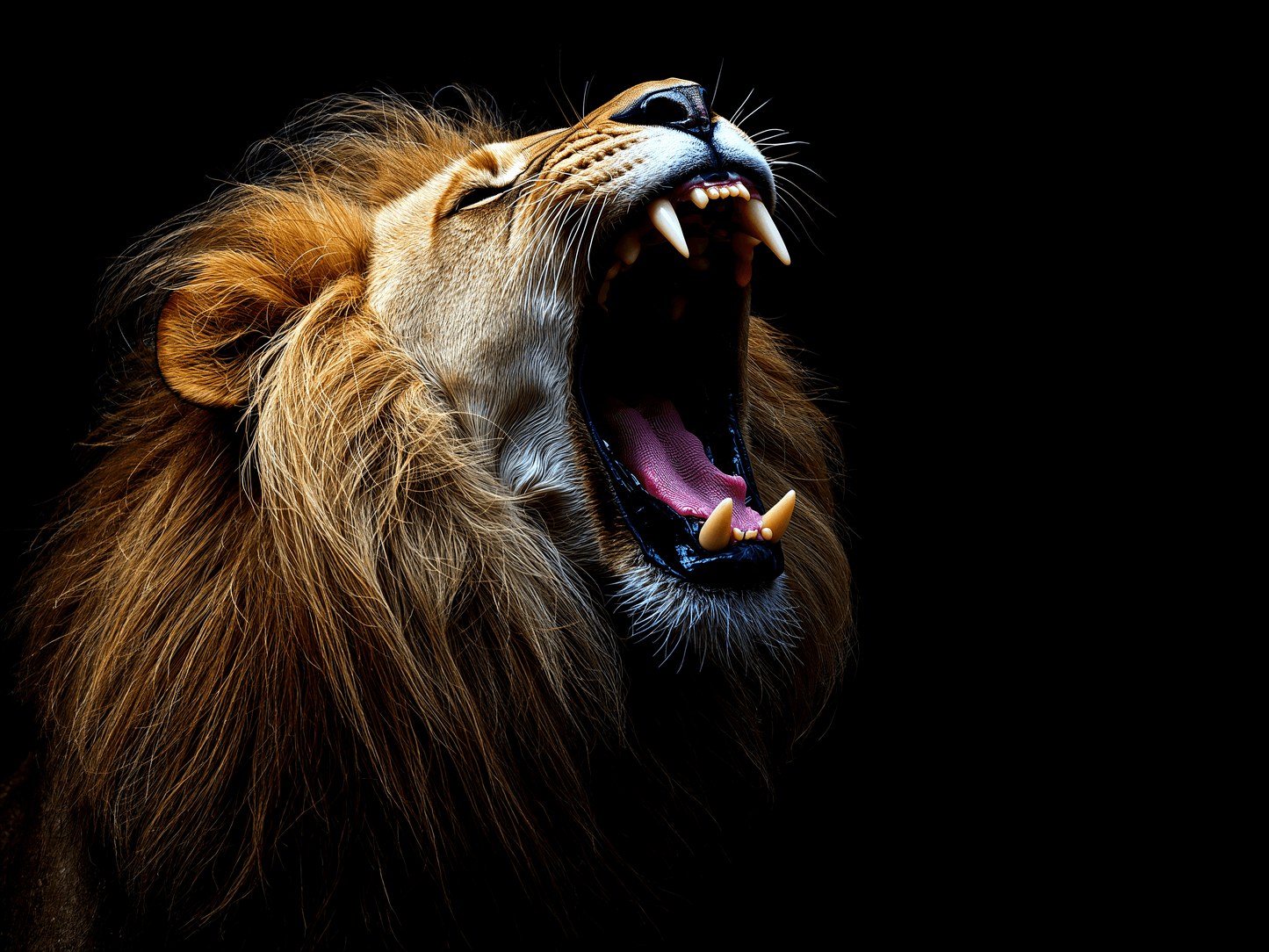 Male lion midroar mouth open
