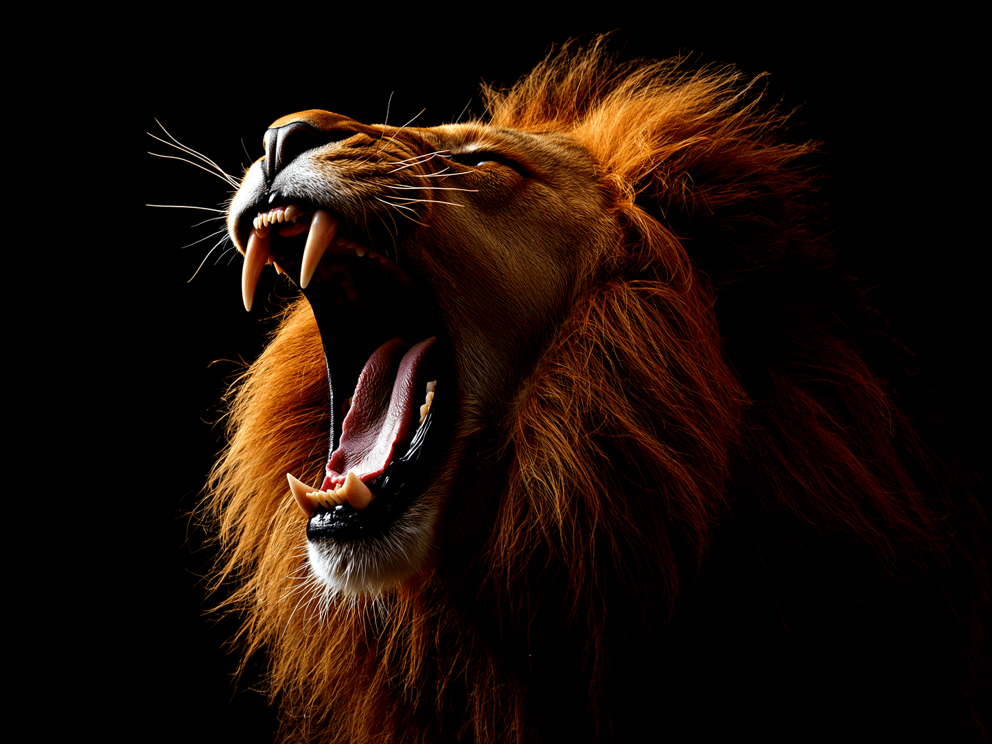 Male lion midroar mouth open