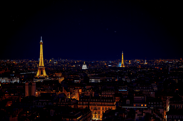 Paris France skyline at nigh