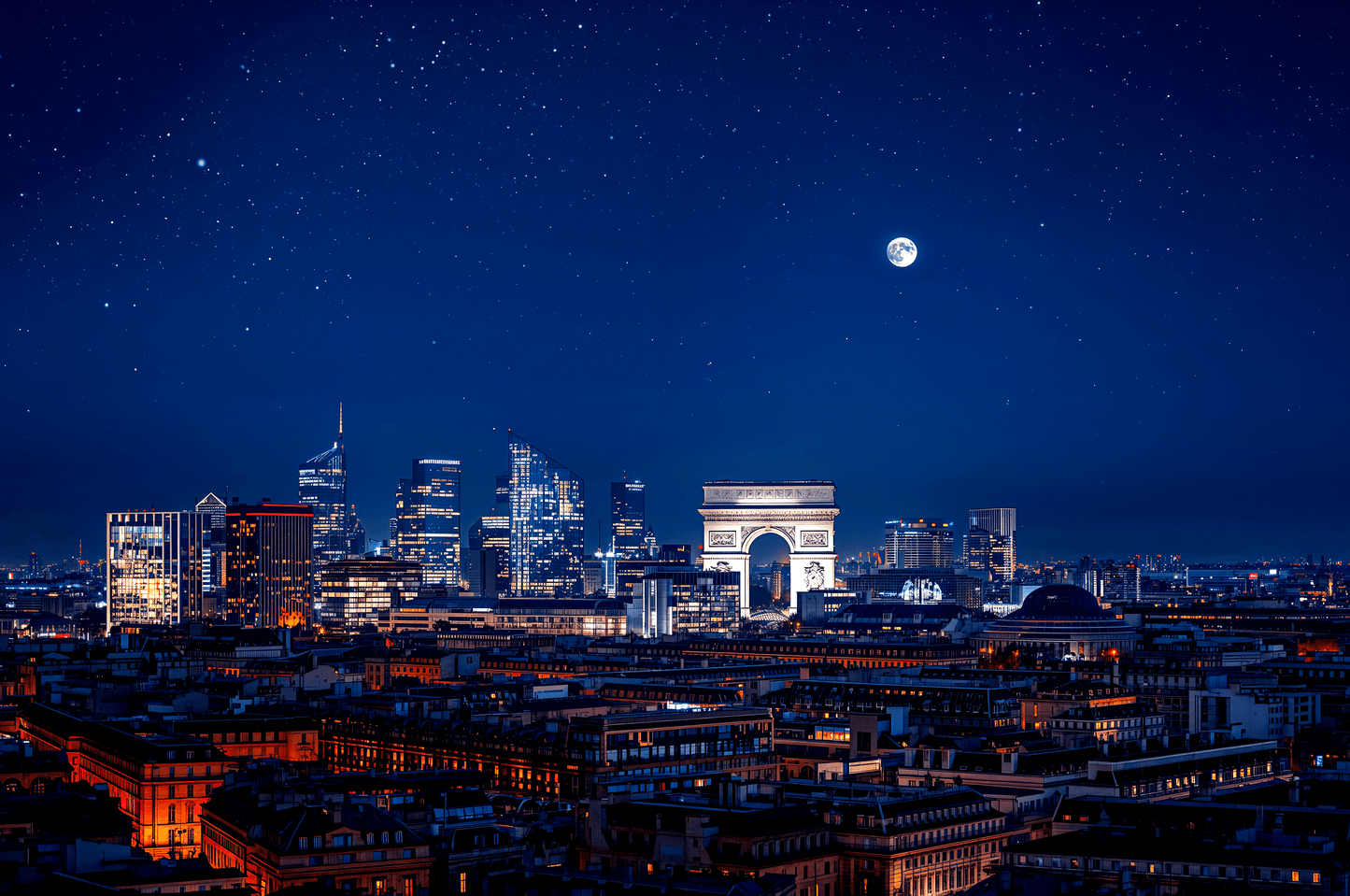 Paris France Skyline At Nigh