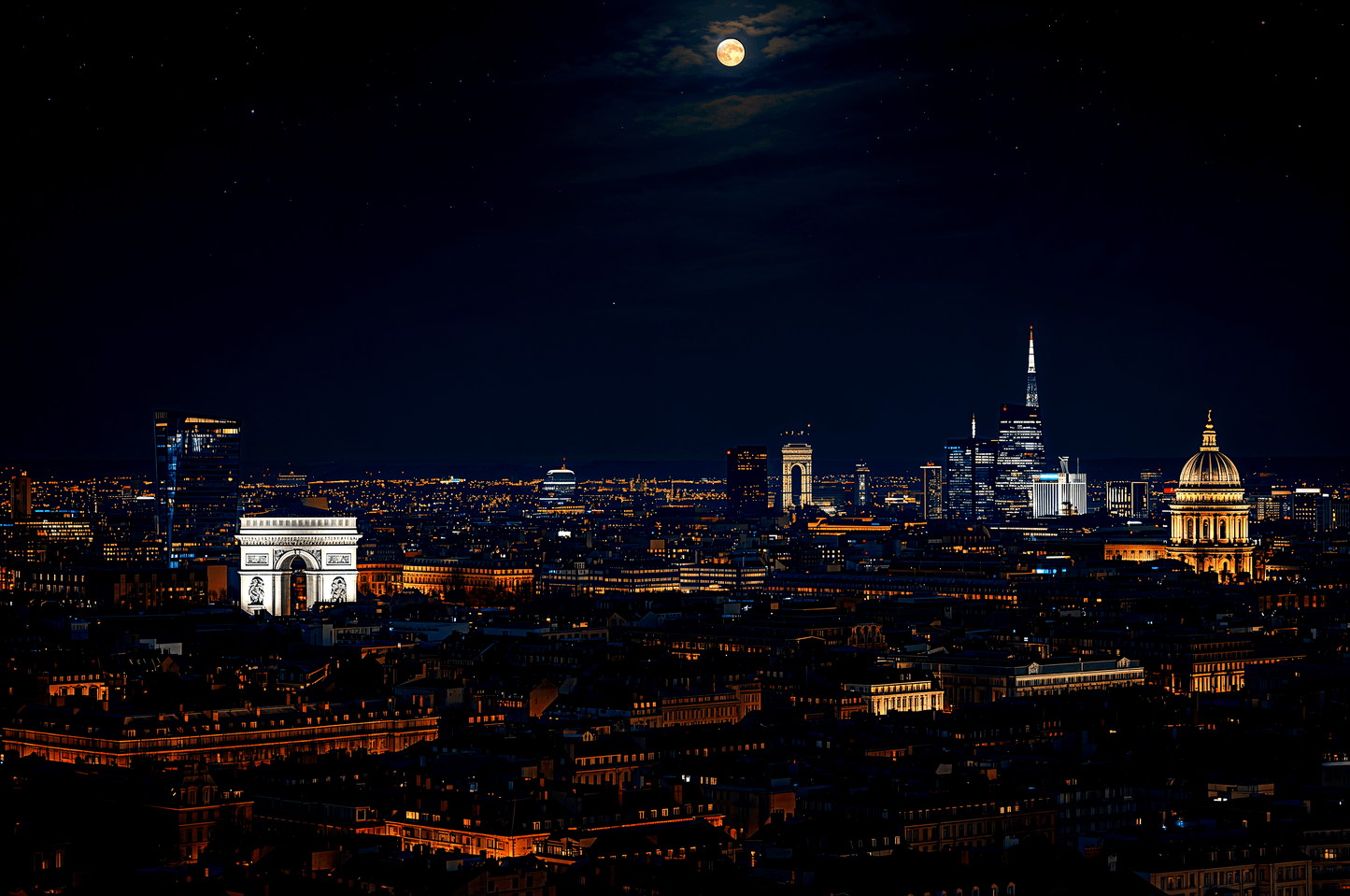 Paris France skyline at nigh