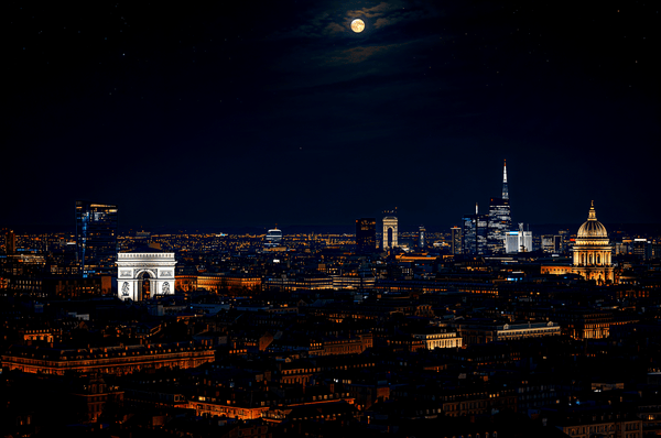 Paris France skyline at nigh