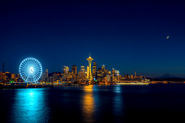 Seattle USA skyline at night