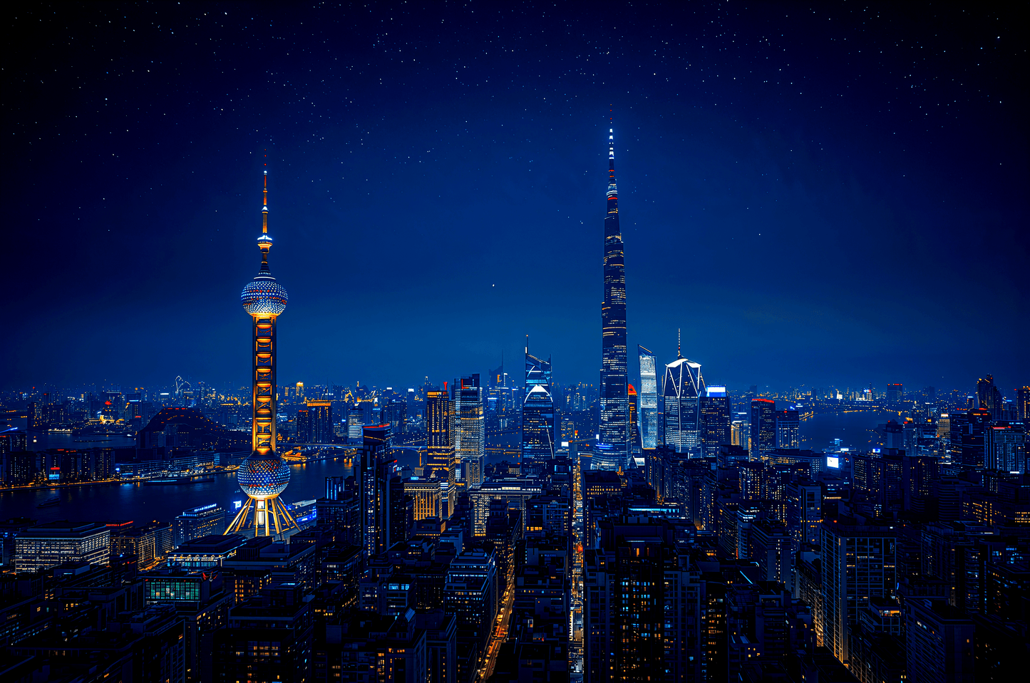 Shanghai China Skyline At Ni