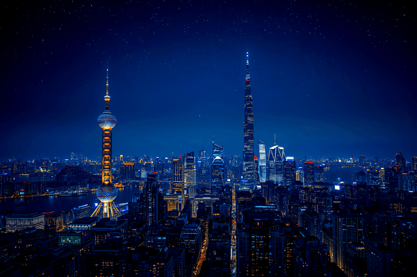 Shanghai China Skyline At Ni