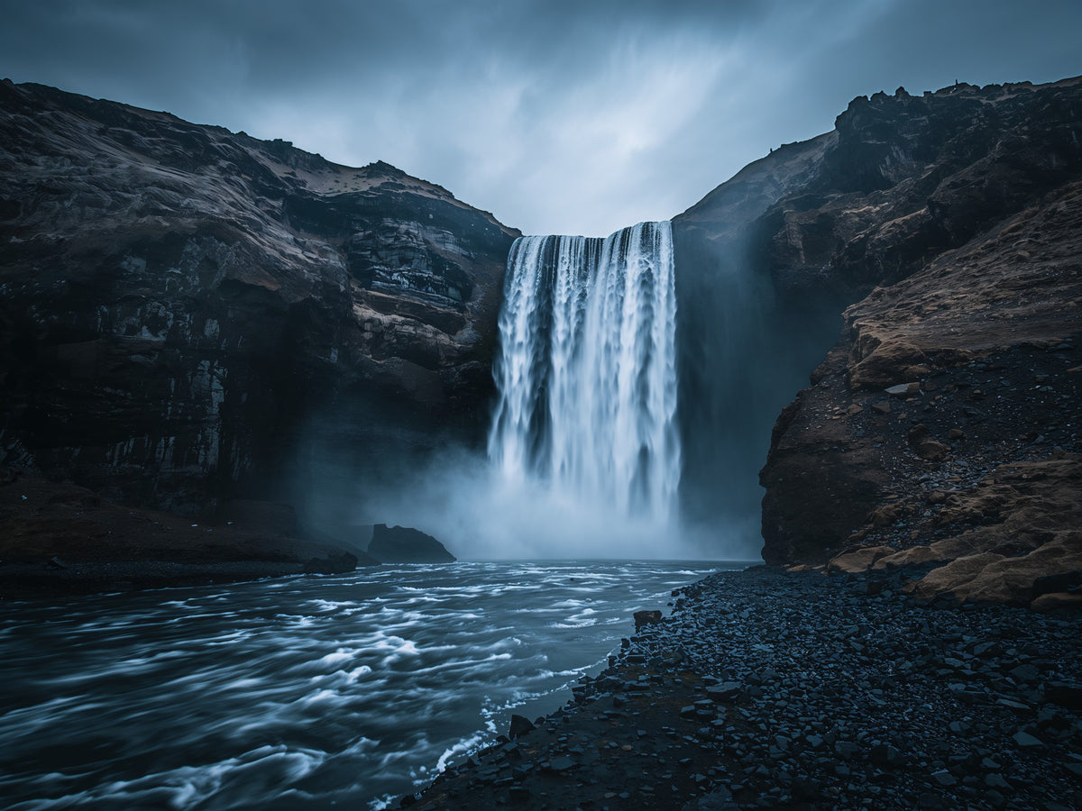 Distant Waterfall Cascade Metal Print