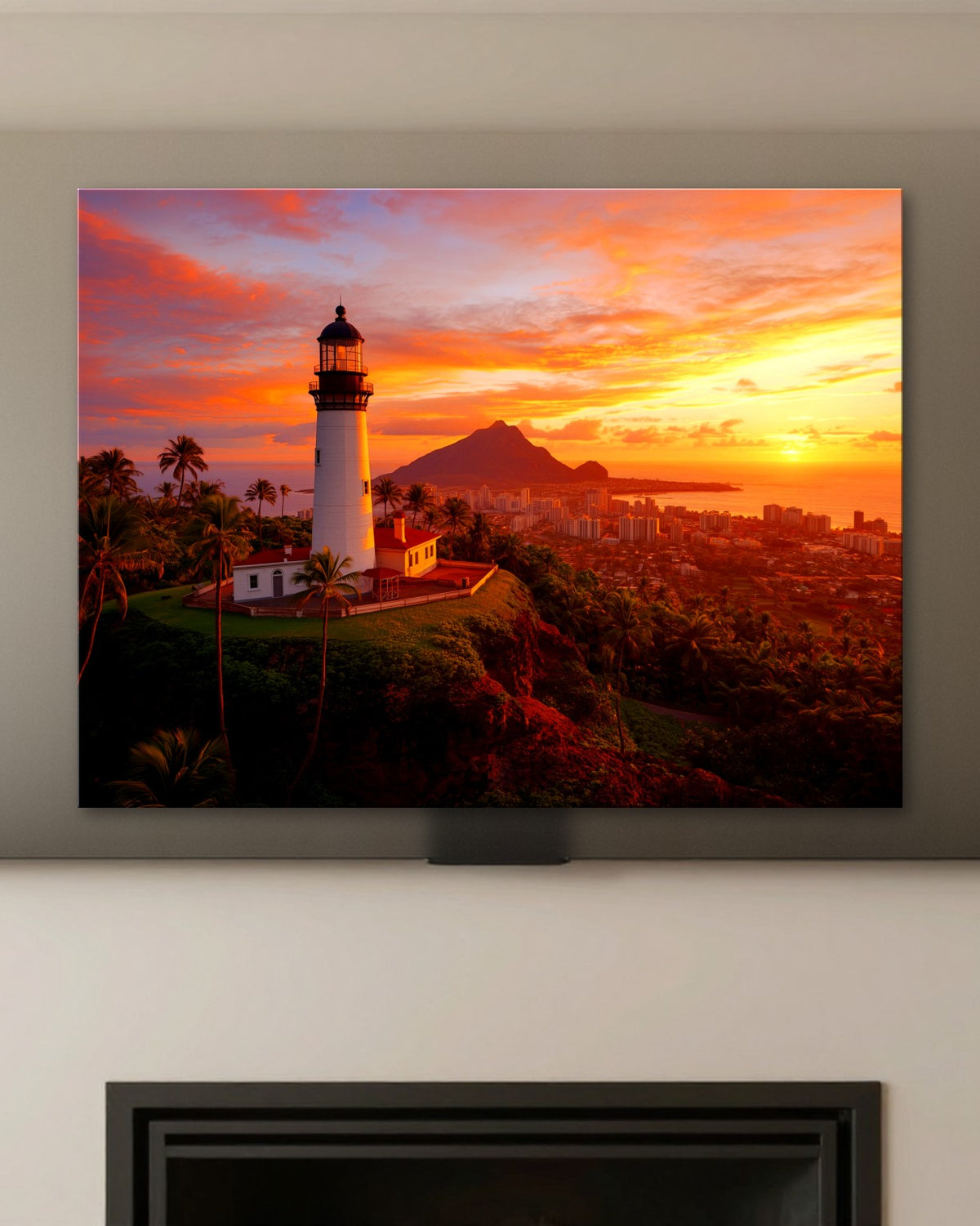 Diamond Head Lighthouse Sunset Metal Print