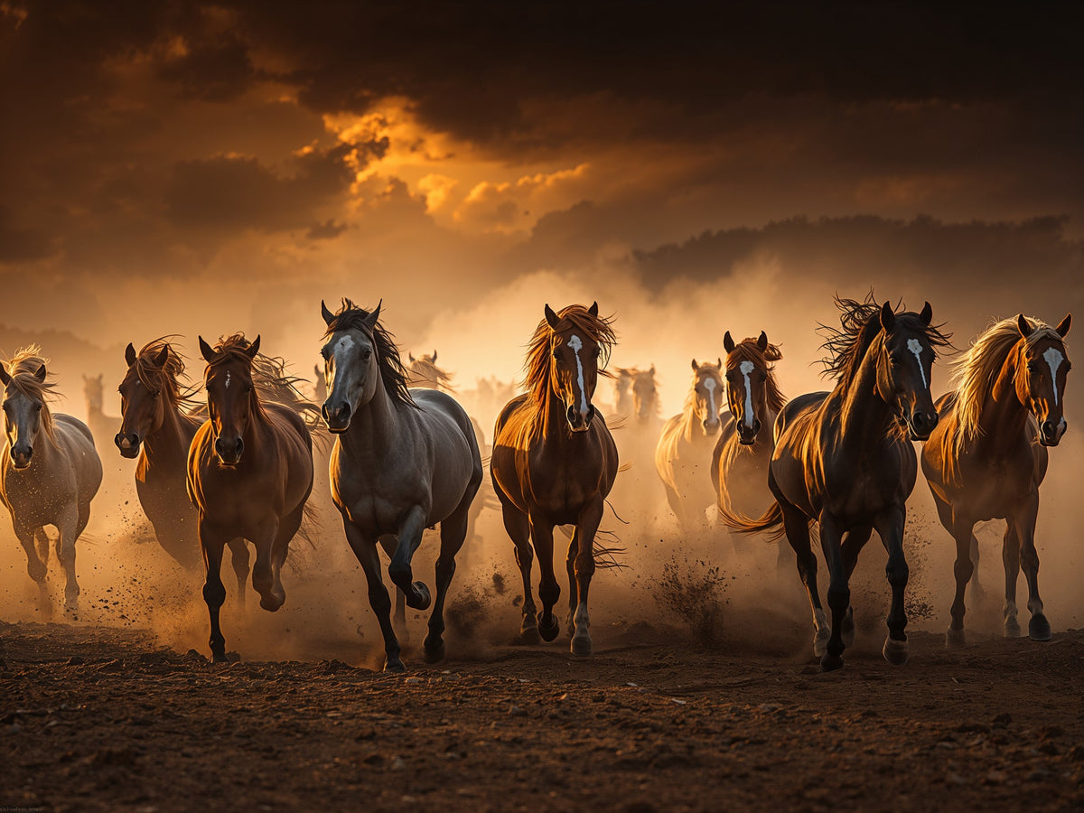Wild Horses at Sunset Metal Print